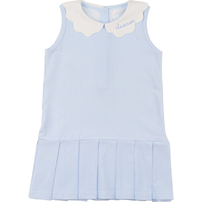 Blue Gingham Scalloped Collar Knit Tennis Dress