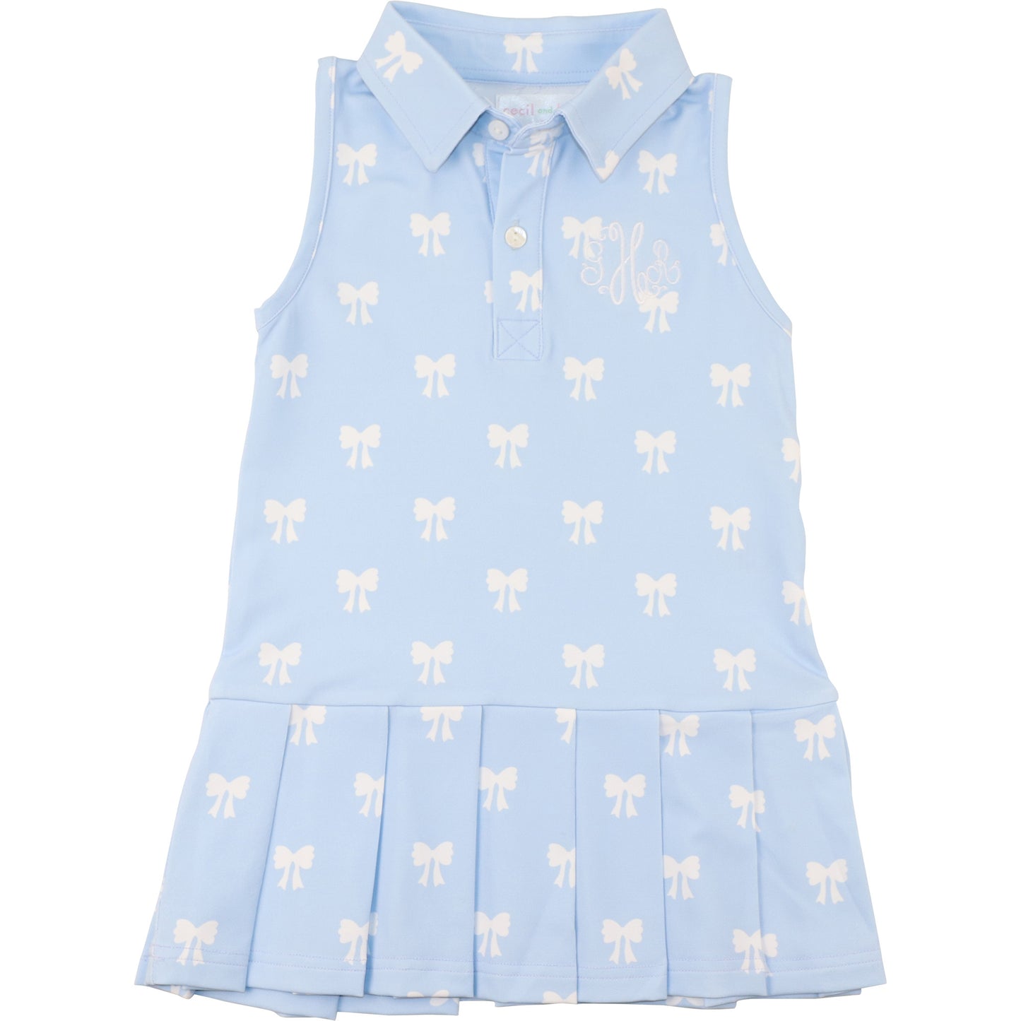 Blue And White Bow Print Lycra Tennis Dress