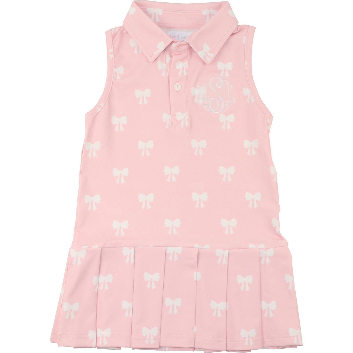 Pink And White Bow Print Lycra Tennis Dress