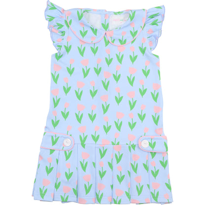 Blue And Pink Tulip Lycra Tennis Dress