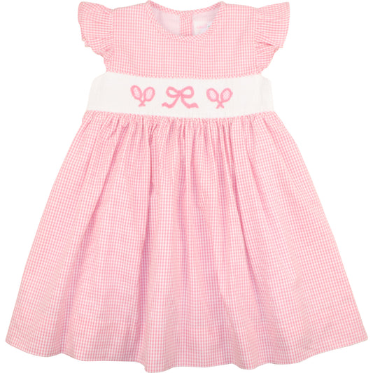 Pink Seersucker Smocked Tennis Dress