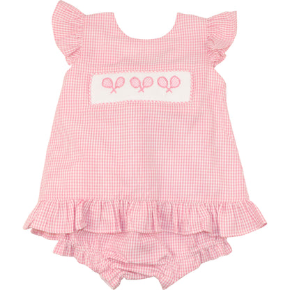 Pink Seersucker Smocked Tie Back Diaper Set