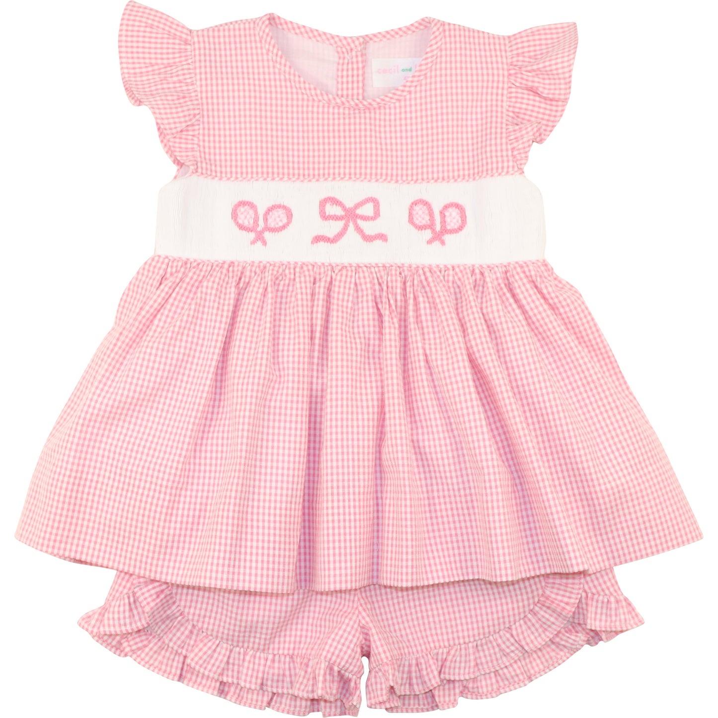 Pink Seersucker Smocked Short Set