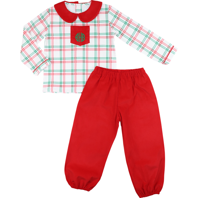 Red And Green Plaid Corduroy Ankle Pant Set