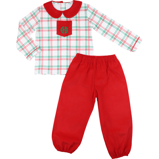 Red And Green Plaid Corduroy Ankle Pant Set