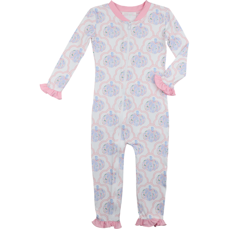 Pink Floral Pumpkin Knit Zipper Pajamas