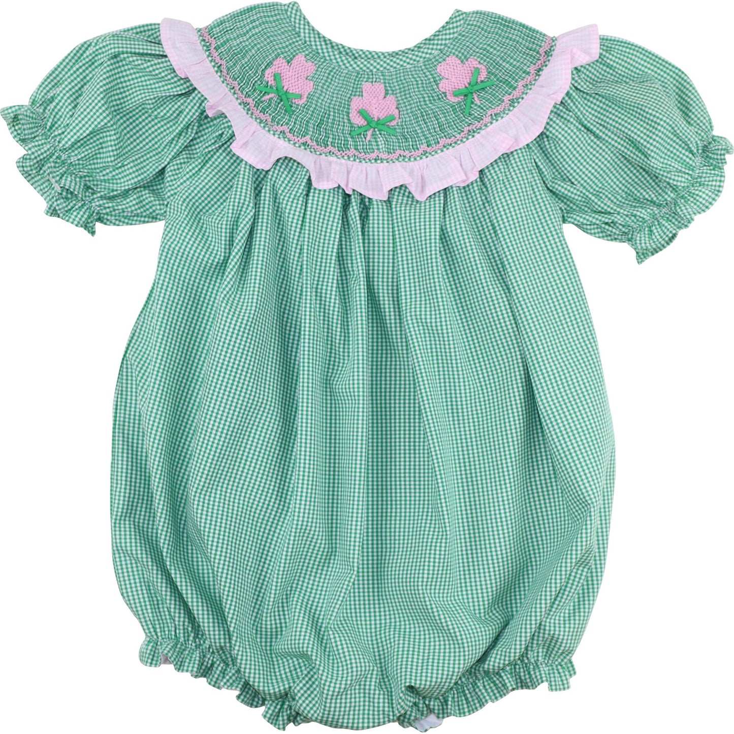 Green Gingham Smocked Shamrock Bubble