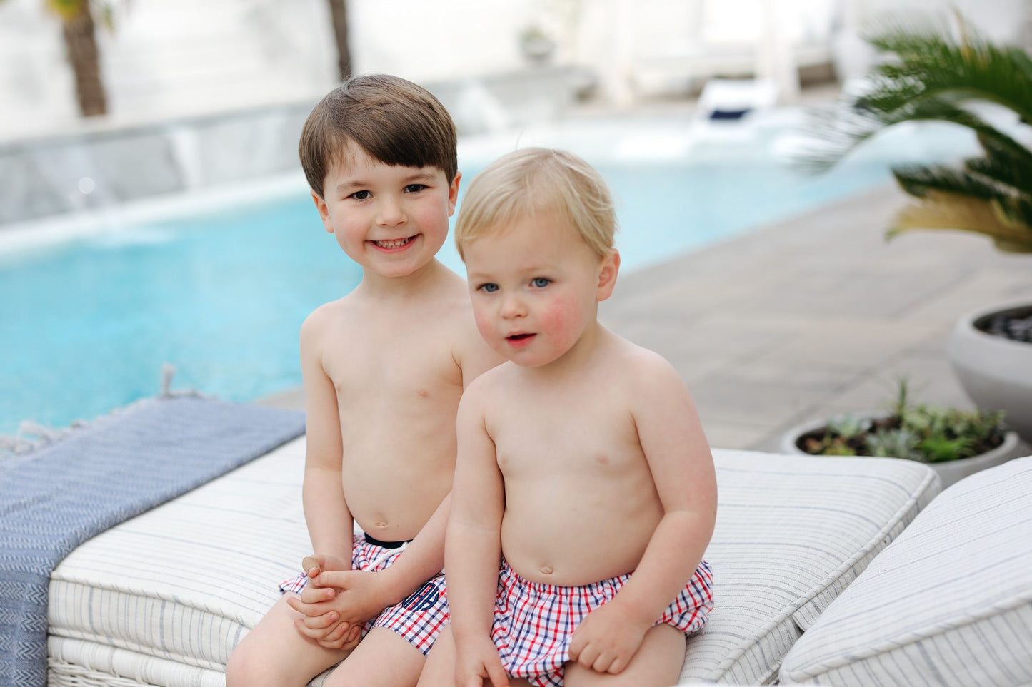 Red And Navy Windowpane Swim Bloomer