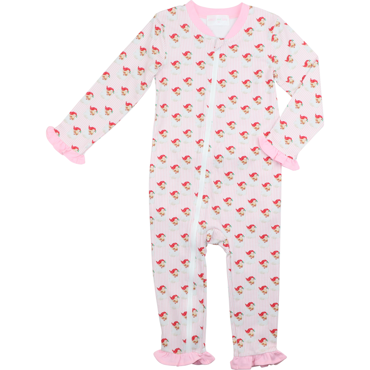 Pink Vintage Santa Print Zipper Pajamas