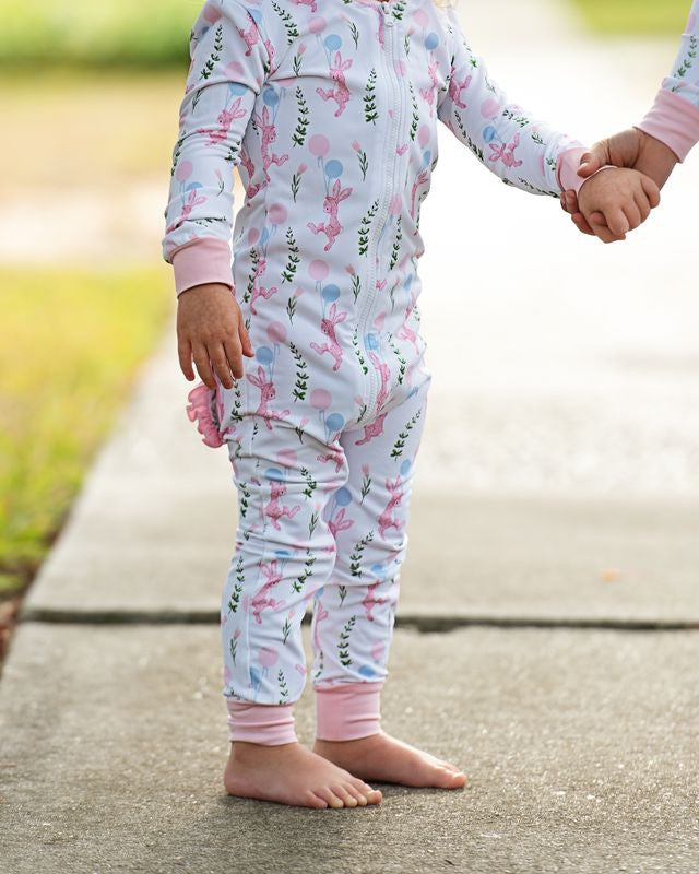 Pink Bunny And Balloon Knit Zipper Pajamas