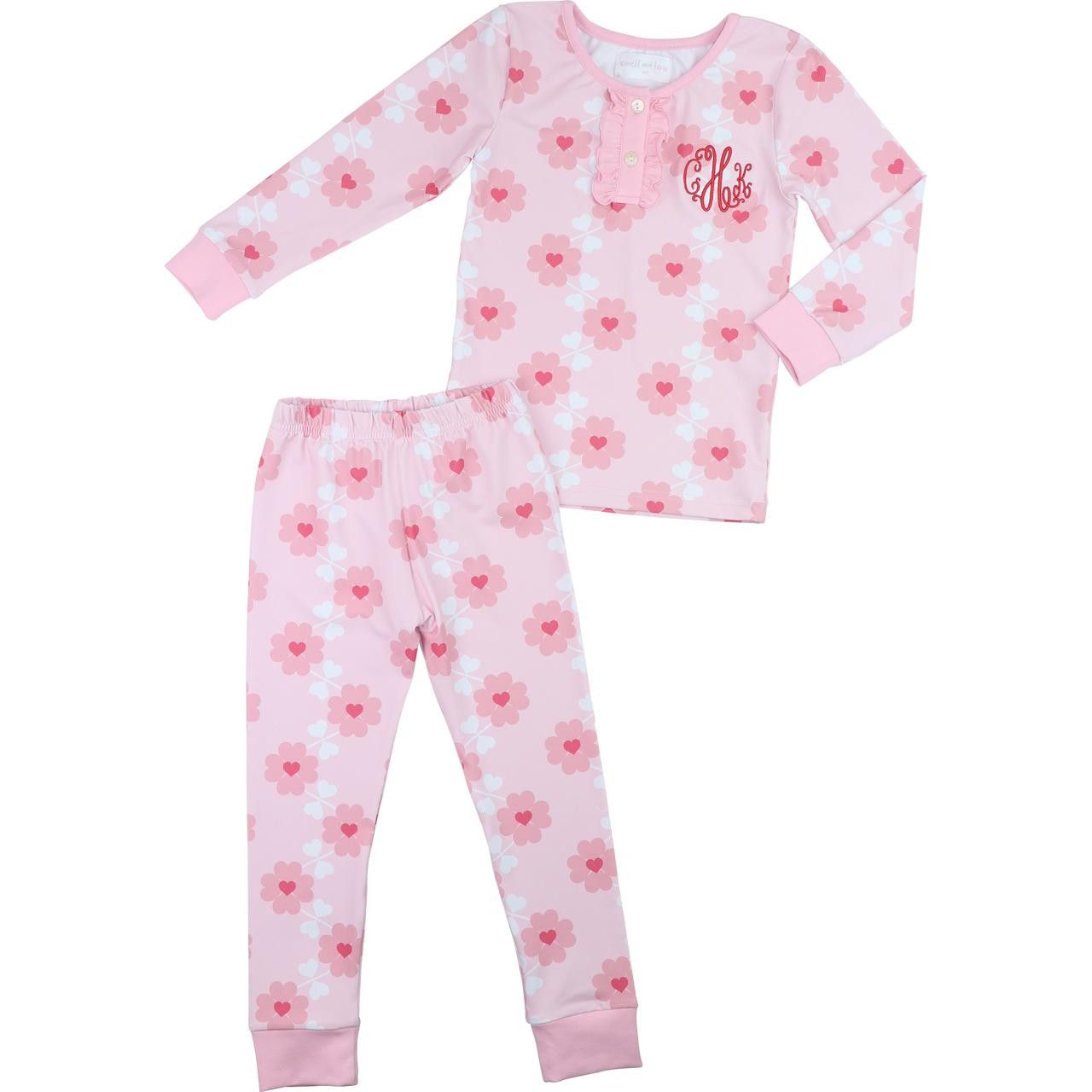 Pink Flower And Heart Knit Pajamas