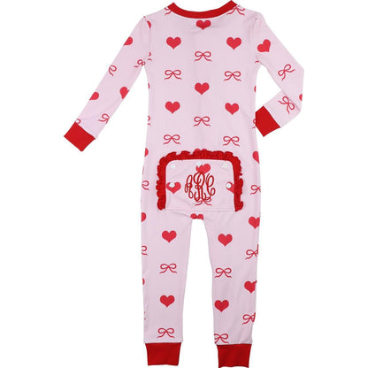 Pink And Red Heart And Bow Knit Zipper Pajamas