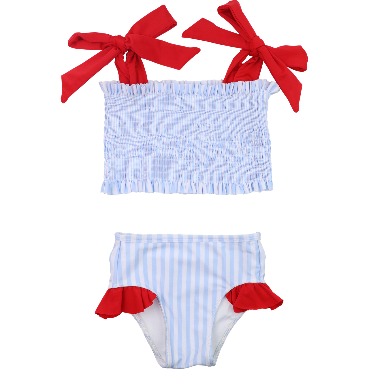 Blue And Red Stripe Smocked Lycra Bikini