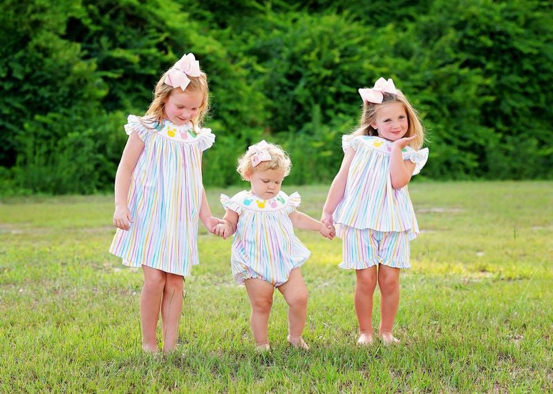 Pastel Striped Smocked Mouse Ears Short Set