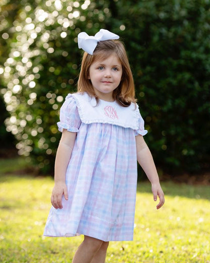 Pink And Blue Plaid Eyelet Dress