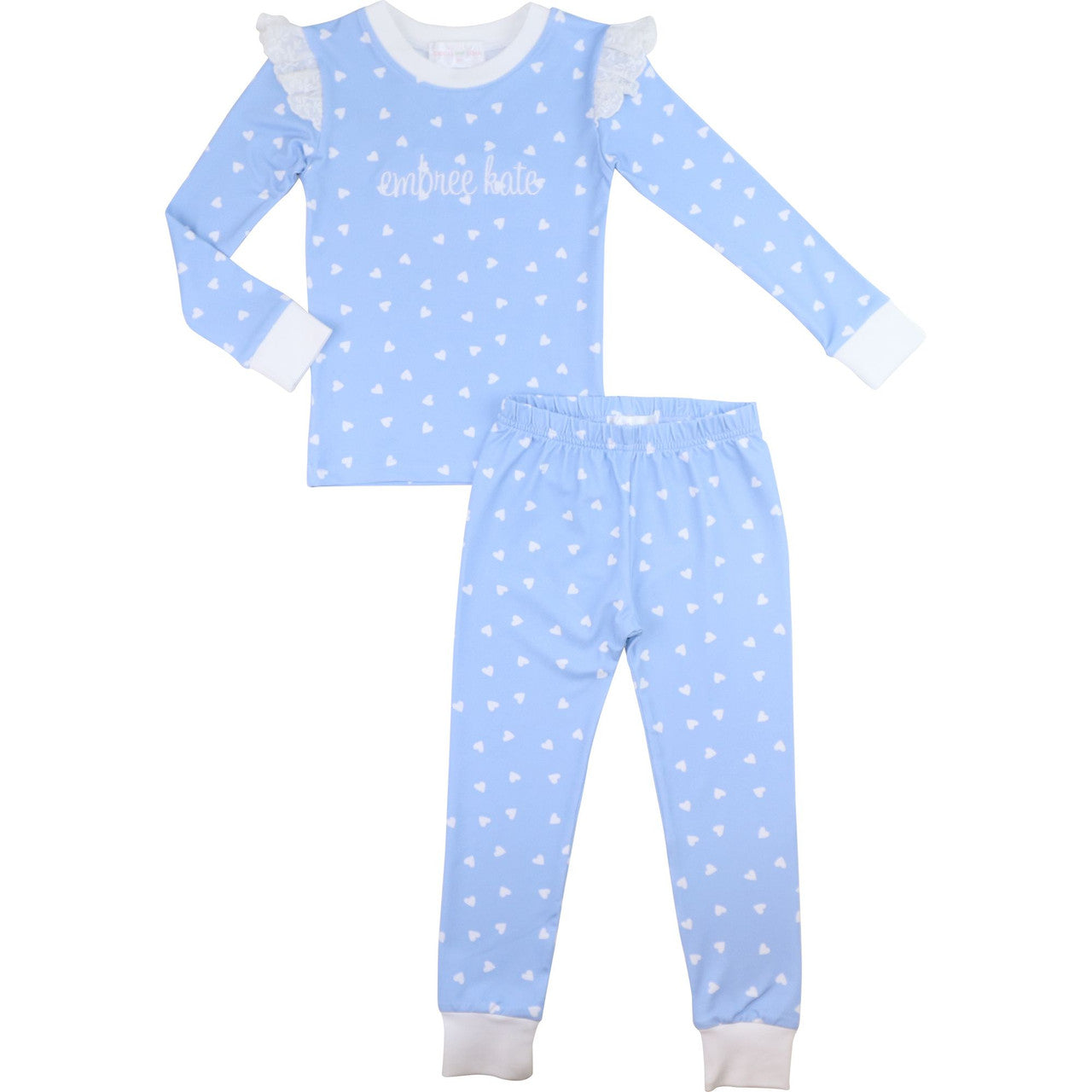 Blue And White Heart Print Knit Pajamas