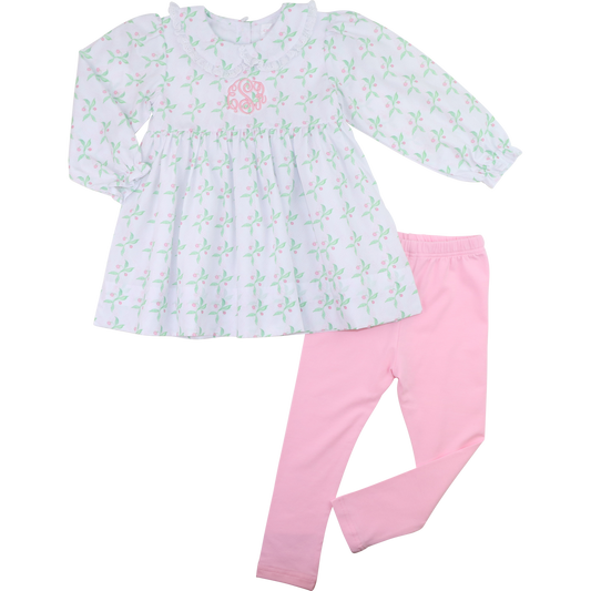 Pink And Green Holiday Vines Legging Set