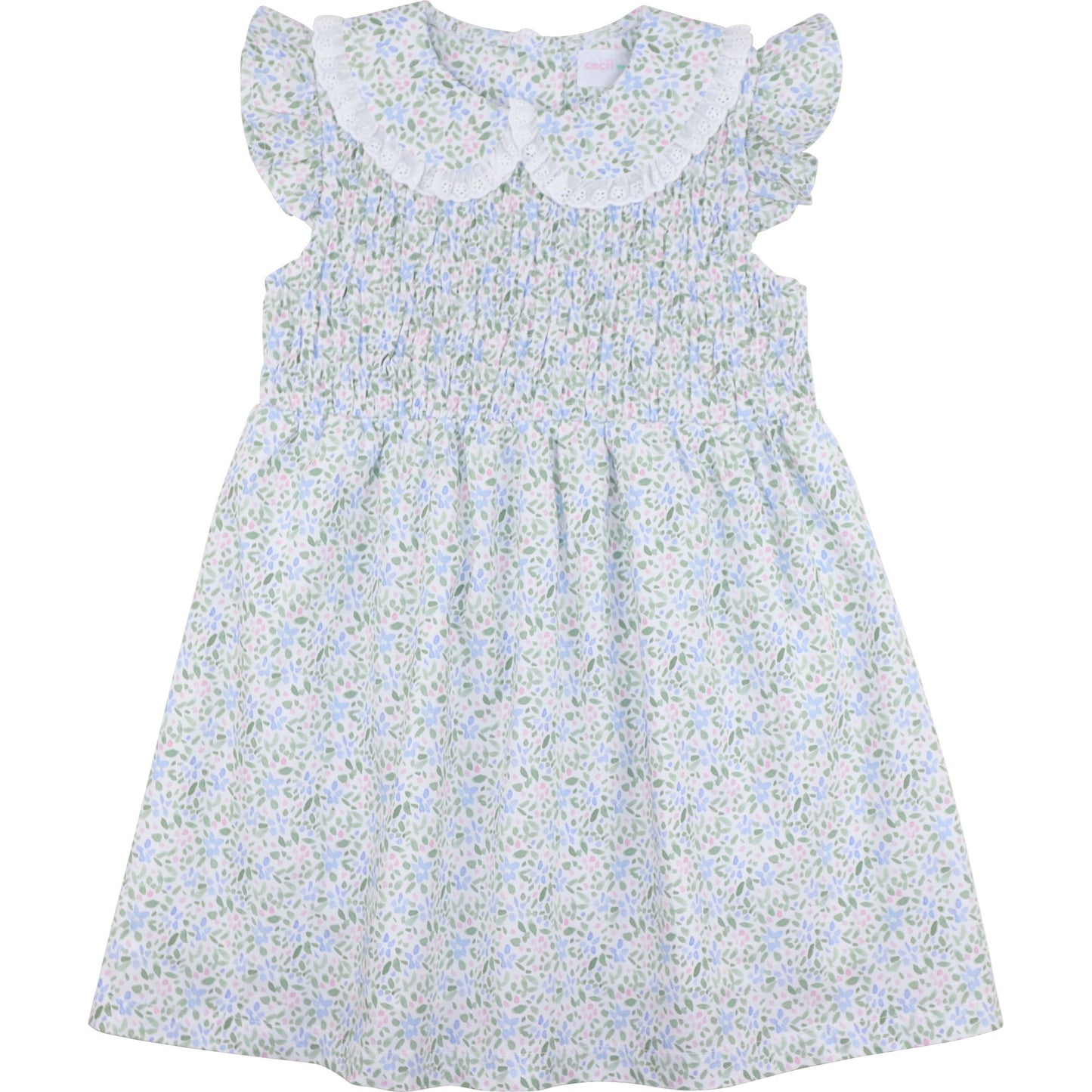 Blue And Green Mini Floral Smocked Dress