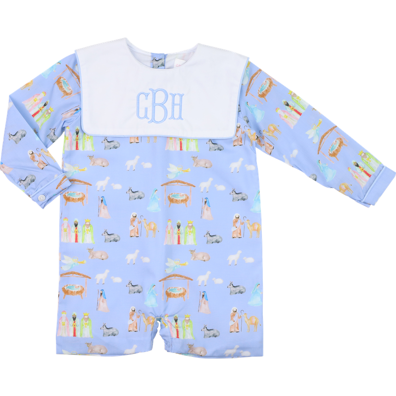 Blue Nativity Scene Short Romper