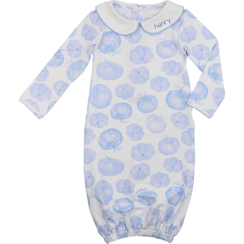 Blue Pumpkin Print Knit Baby Gown