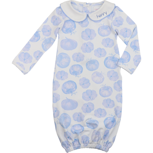 Blue Pumpkin Print Knit Baby Gown