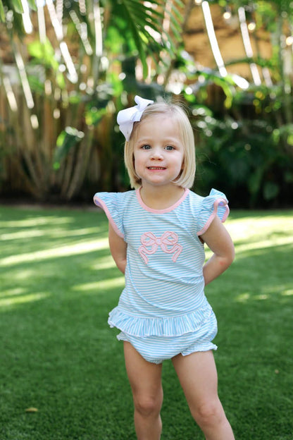 Blue And Pink Knit Bow Diaper Set