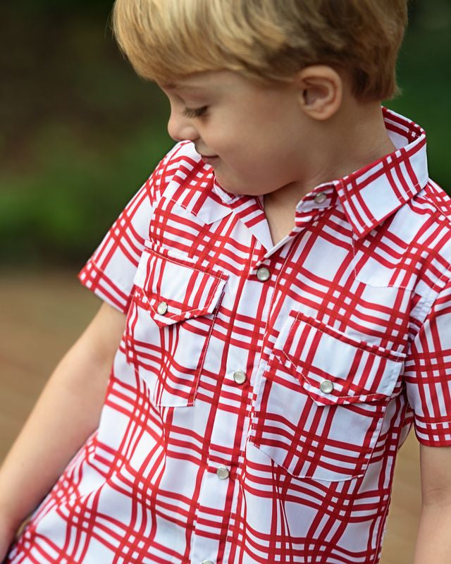 Red Plaid Collegiate Pearl Snap Shirt