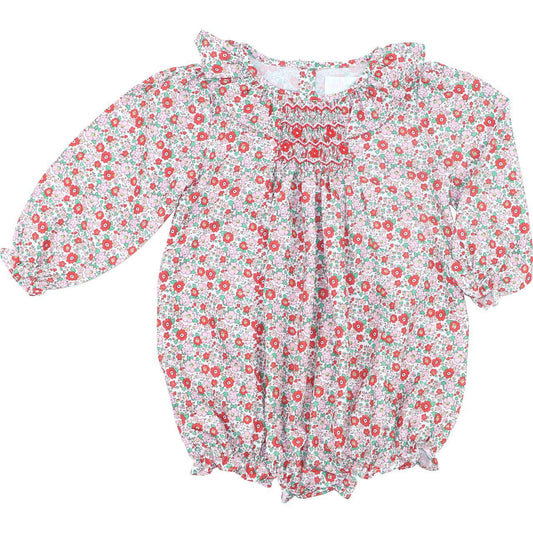 Holiday Floral Smocked Bubble