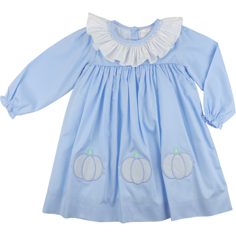 Blue Pique Applique Pumpkins Dress