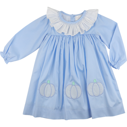 Blue Pique Applique Pumpkins Dress