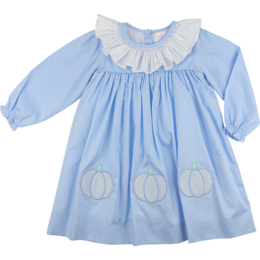 Blue Pique Applique Pumpkins Dress