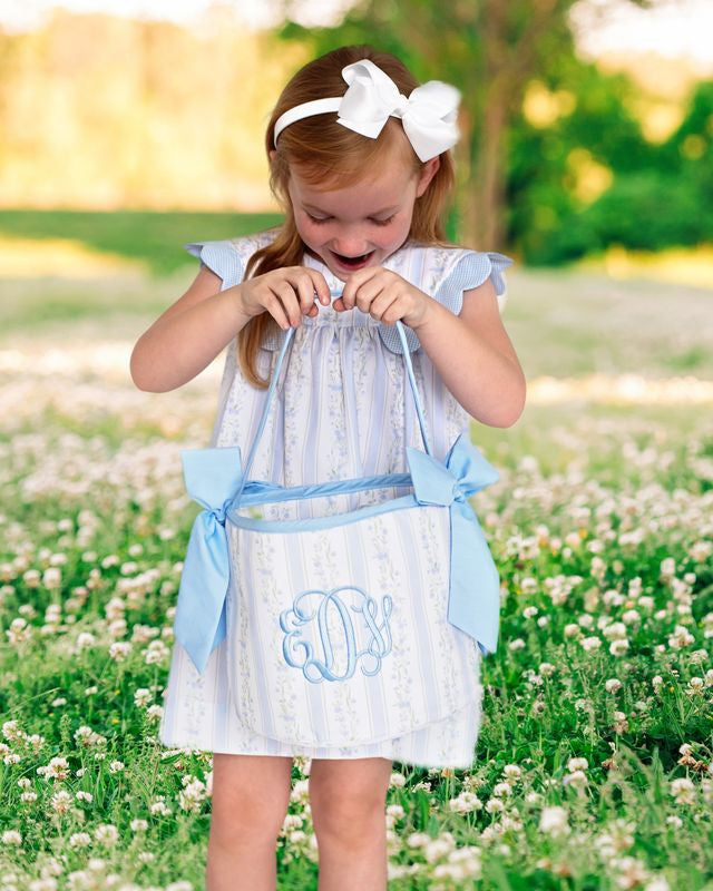 Blue Floral Striped Easter Basket