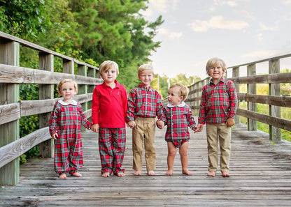 Red And Green Plaid Side Button Diaper Set