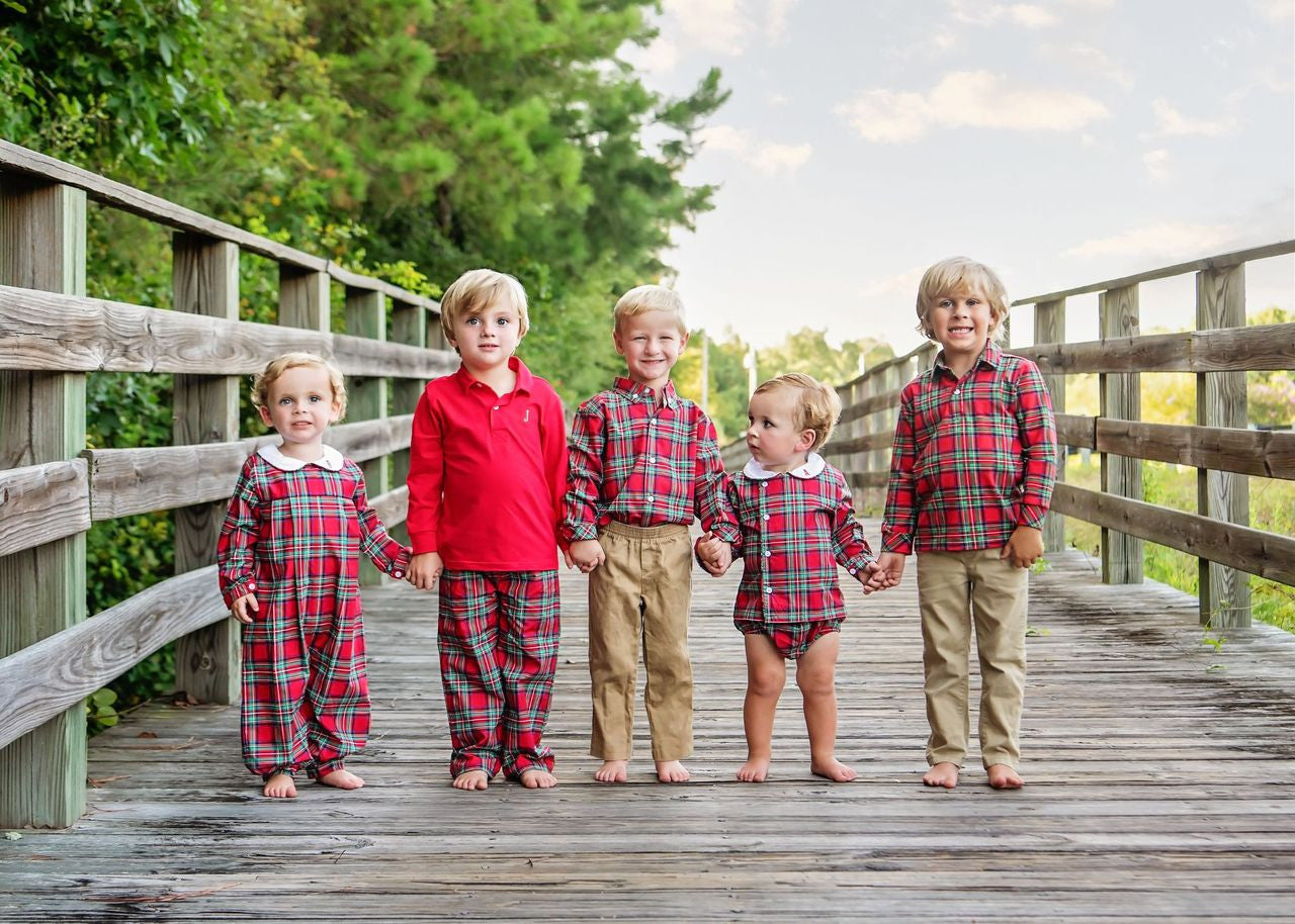 Red And Green Plaid Button Down Polo