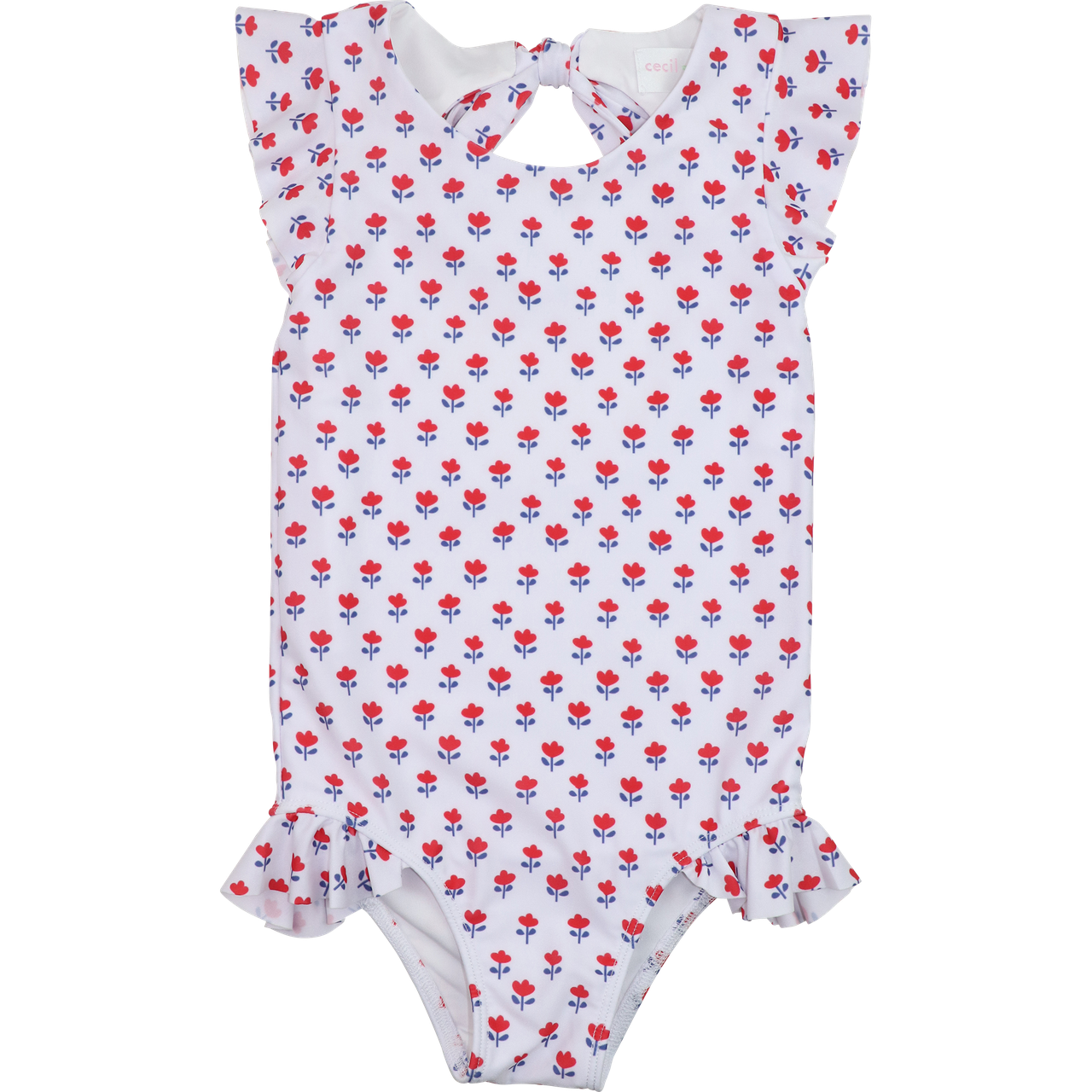 Red And Navy Flower Print Lycra Swimsuit