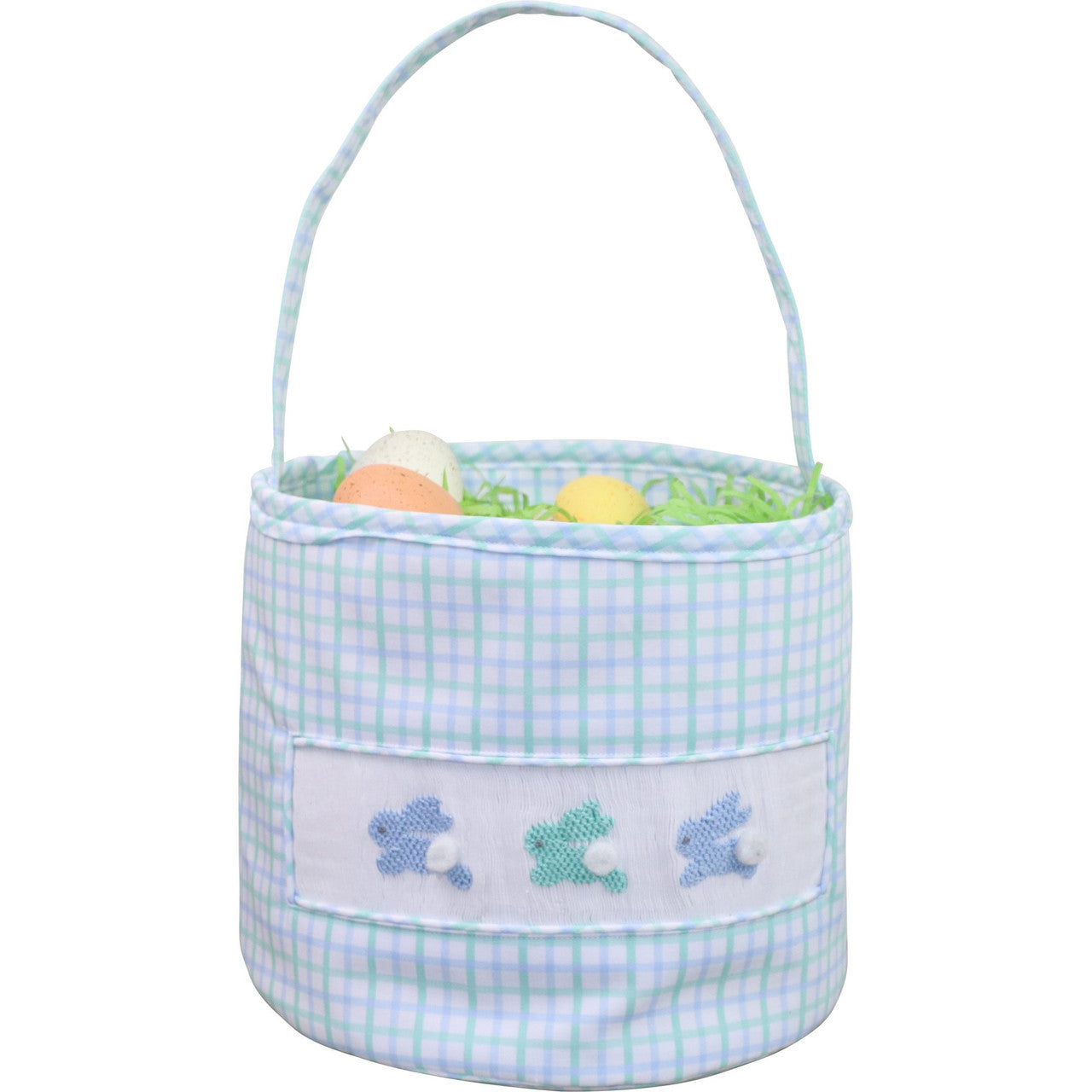 Green And Blue Smocked Bunnies Easter Basket