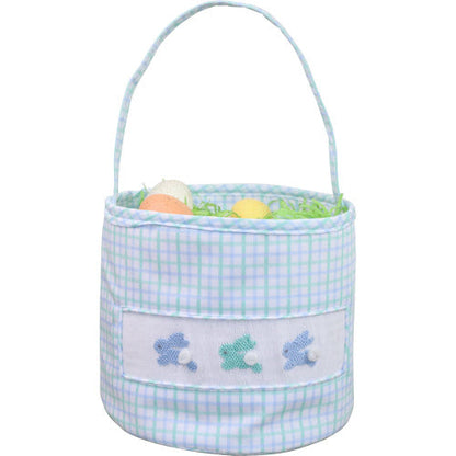 Green And Blue Smocked Bunnies Easter Basket