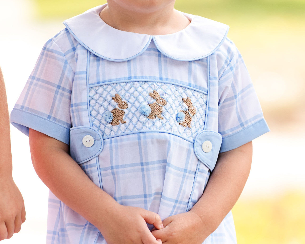 Blue Plaid Smocked Bunny Bubble