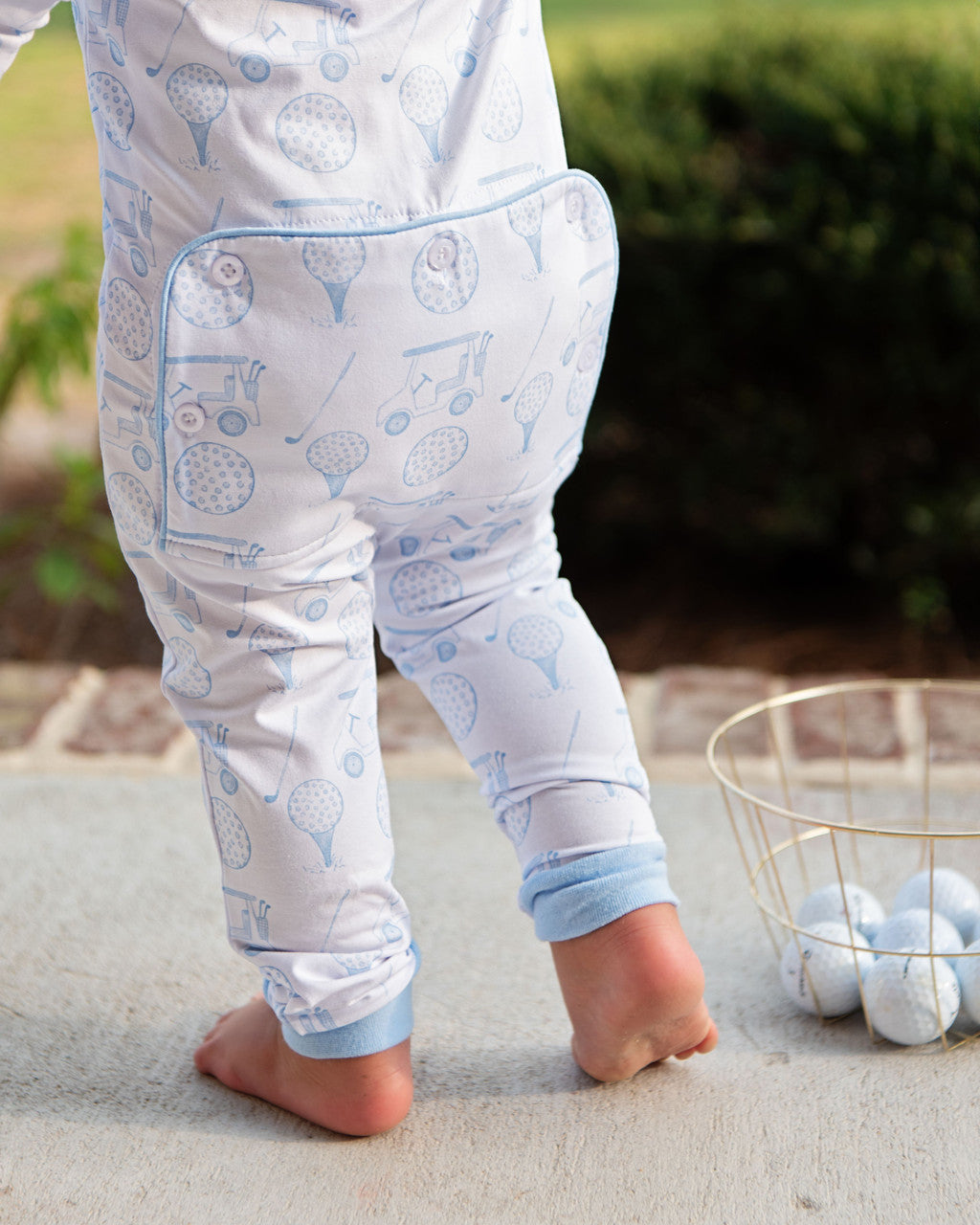 Blue And White Knit Golf Zipper Pajamas