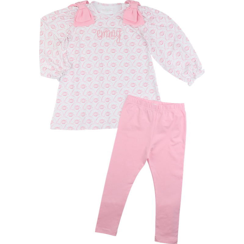 Pink Knit Scalloped Pumpkin Bow Legging Set