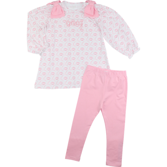 Pink Knit Scalloped Pumpkin Bow Legging Set