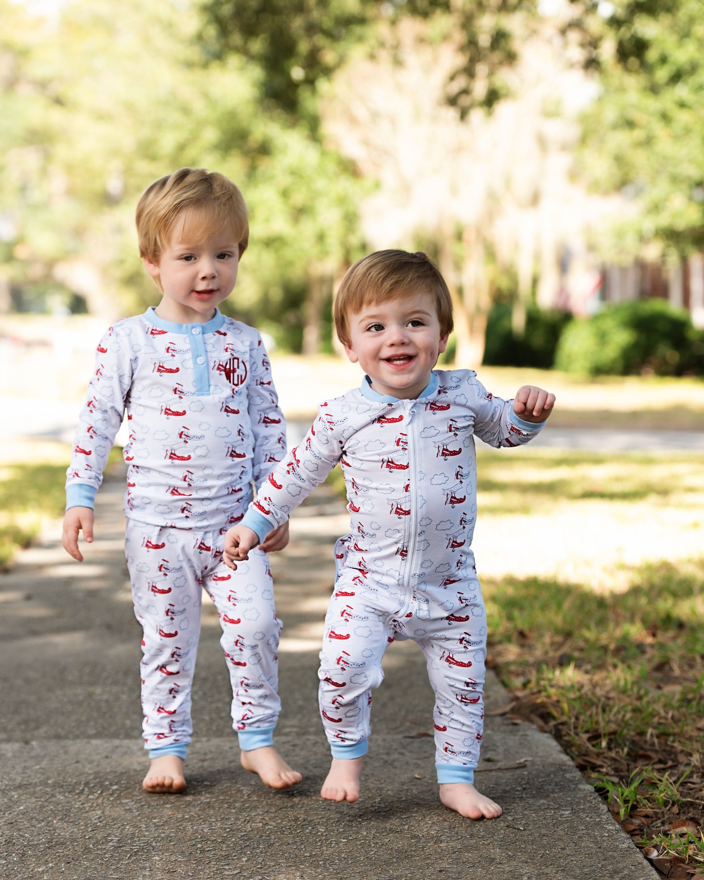 Blue And Red Valentine Airplane Knit Pajamas