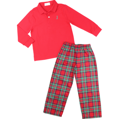 Red And Green Plaid Polo Pant Set