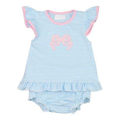 Blue And Pink Knit Bow Diaper Set