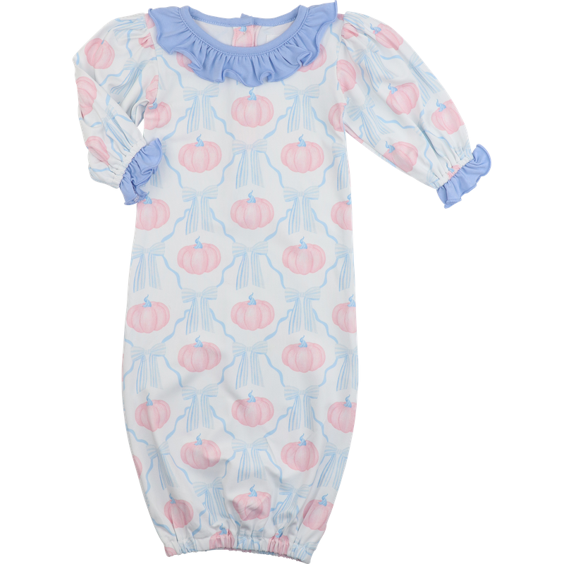 Pink And Blue Pumpkin And Bow Knit Baby Gown