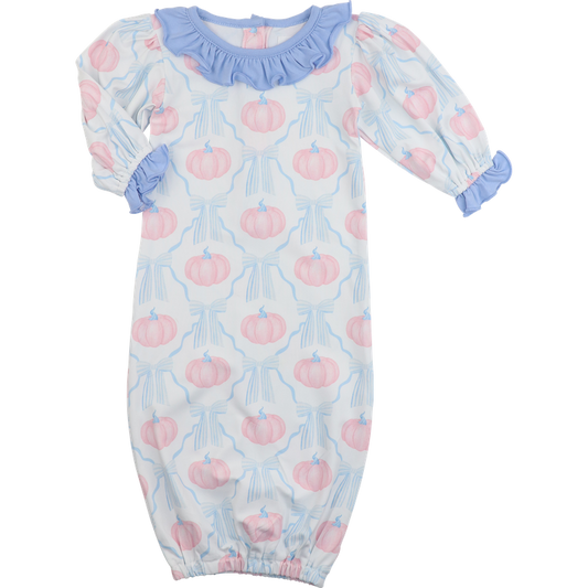 Pink And Blue Pumpkin And Bow Knit Baby Gown