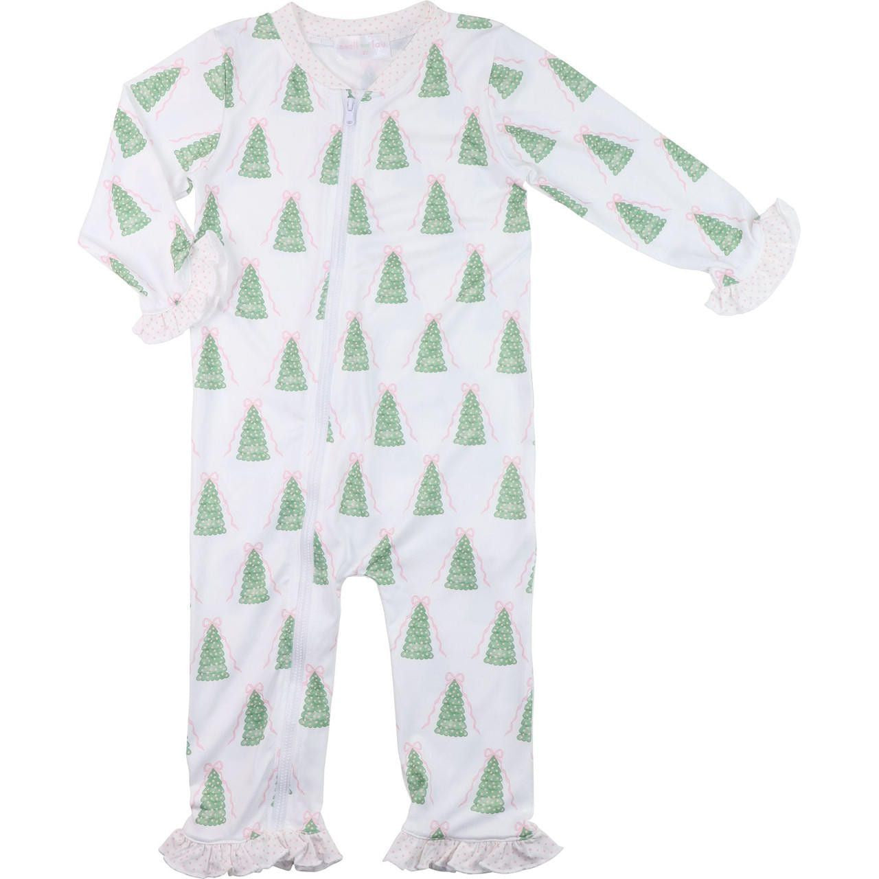 Green And Pink Knit Ribbons And Christmas Trees Zipper Pajamas