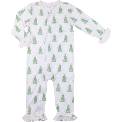 Green And Pink Knit Ribbons And Christmas Trees Zipper Pajamas