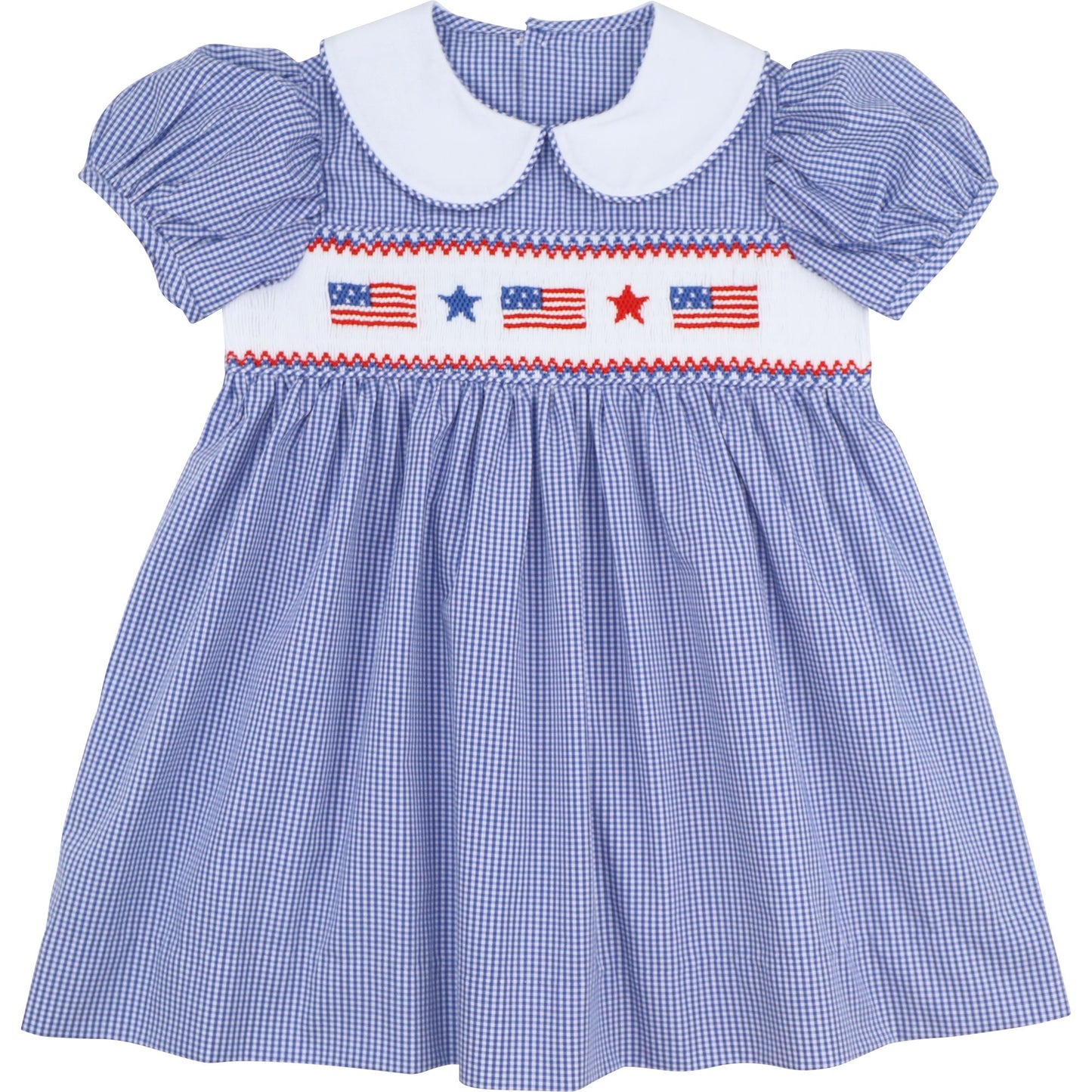 Navy Gingham Smocked Flag And Star Dress