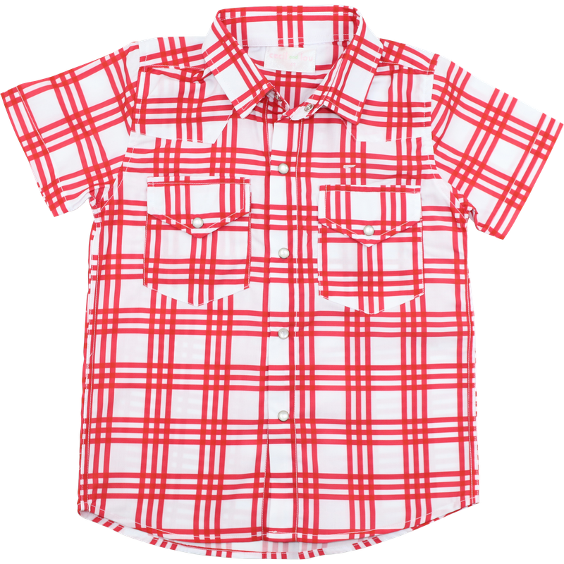 Red Plaid Collegiate Pearl Snap Shirt